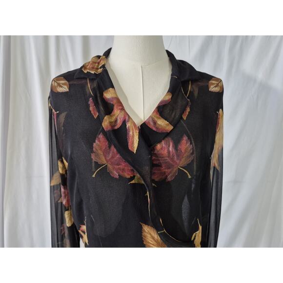 Vintage Emanuel Ungaro Black Brown Leaf Sheer Silk Top US 6 40 - Picture 2 of 8